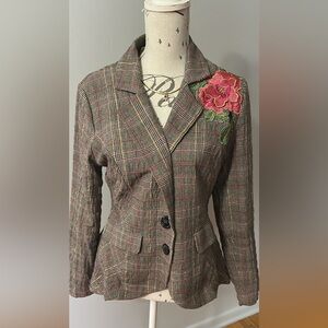 Aratta Multicolor Plaid Blazer with Floral Detail